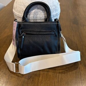 Elegant Black Handbag with Cream Strap